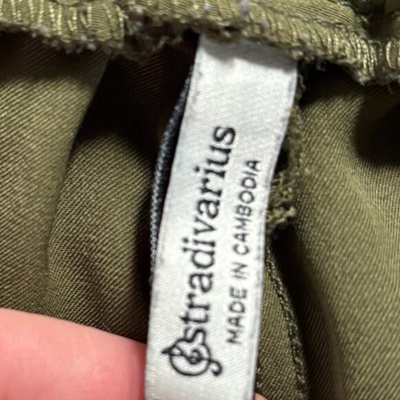 Stradivarius Lightweight Olive Green Tie-Front Dress Pants with Elastic Waist - Picture 5 of 6